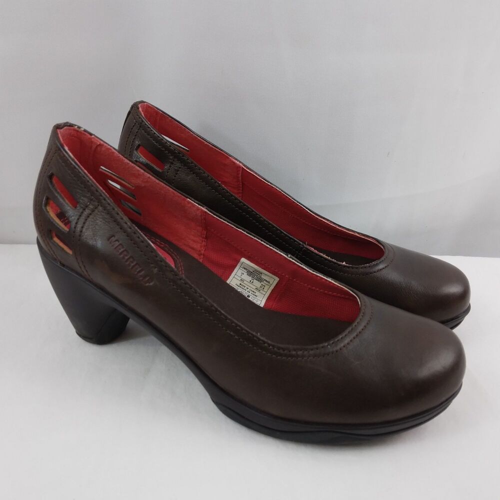 Merrell Cycling Evera Brown Leather Comfort Slip-On Pumps Cut Outs Women's 7